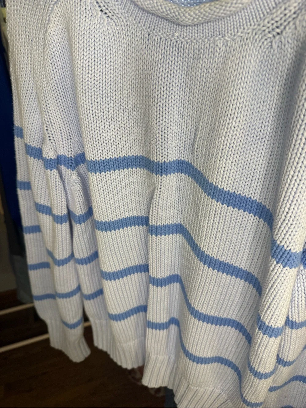 FREE ASSEMBLY Light Blue Striped Crewneck Sweater